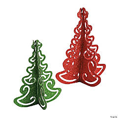 Red & Green Glitter Tree Centerpieces - 6 Pc.