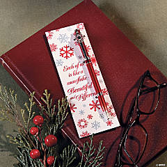 Red & White Snowflake Pens & Bookmark Set