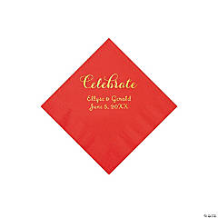 Red Celebrate Personalized Napkins with Gold Foil - Beverage