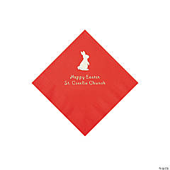 Red Easter Bunny Personalized Napkins with Silver Foil - Beverage
