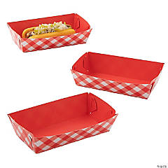 Red Gingham Paper Hot Dog Trays- 12 Ct.