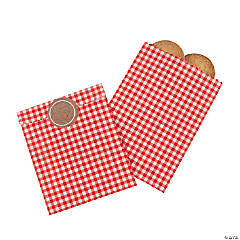 Red Gingham Treat Bags With Stickers - 12 Pc.