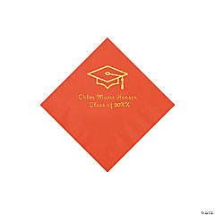 Red Grad Mortarboard Personalized Napkins with Gold Foil - 50 Pc.– Beverage