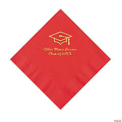 Red Grad Mortarboard Personalized Napkins with Gold Foil - 50 Pc. Luncheon