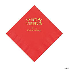 Red Happy Valentine’s Day Personalized Napkins with Gold Foil - Luncheon