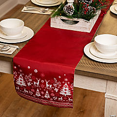 Reindeer and Snowflakes Rectangular Christmas Table Runner - 90&quot;