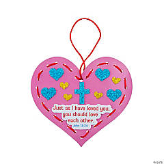 Religious Lacing Heart Valentine Ornament Craft Kit - Makes 12