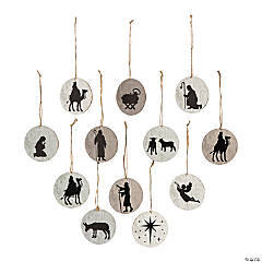 Religious Nativity Character Silhouette Wood Christmas Ornaments - 12 Pc.