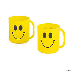 Retro Smile Face BPA-Free Plastic Cups with Handle - 12 Ct.