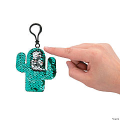 Reversible Sequin Cactus Backpack Clip Keychains