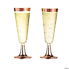 Rose Gold Trim Plastic Champagne Flutes - 25 Ct.