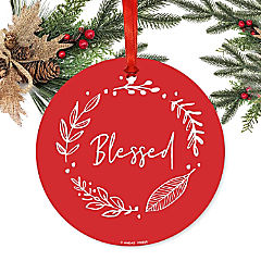 Round Metal Script Ornament, Blessed