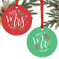 Round Metal Script Ornament, Mr / Mrs