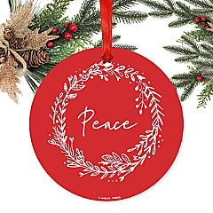 Round Metal Script Ornament, Peace