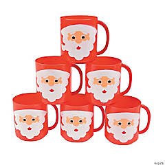 Santa Face Plastic Mugs - 12 Pc.