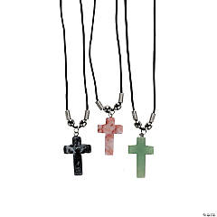 Semi-Precious Stone Cross Necklaces - 12 Pc.