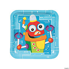 Silly Robot Party Square Paper Dinner Plates - 8 Ct.