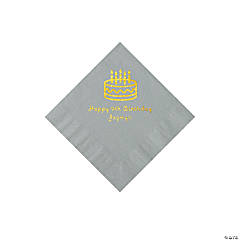 Silver Birthday Cake Personalized Napkins with Gold Foil - Beverage