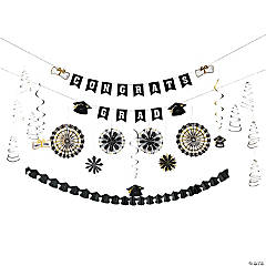 Silver Black & Gold Graduation Party Congrats Grad Decorating Kit - 24 Pc.