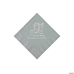 Silver Cowboy Boots Personalized Napkins with Silver Foil - Beverage