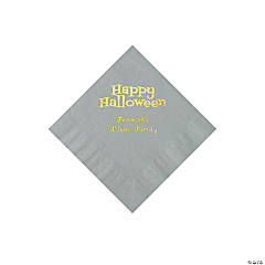 Silver Happy Halloween Personalized Napkins with Gold Foil - Beverage