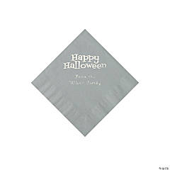 Silver Happy Halloween Personalized Napkins with Silver Foil - Beverage