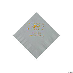 Silver Happy New Year Personalized Napkins with Gold Foil - Beverage