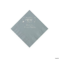 Silver Happy New Year Personalized Napkins with Silver Foil - Beverage