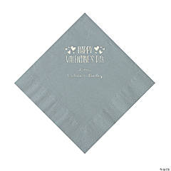 Silver Happy Valentine’s Day Personalized Napkins with Silver Foil - Luncheon