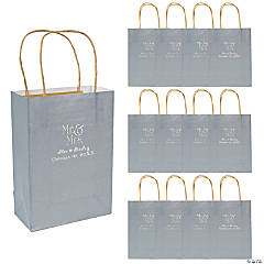 Silver Medium Mr. & Mrs. Personalized Kraft Paper Gift Bags with Silver Foil