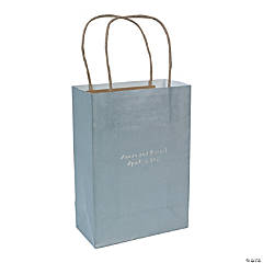 Silver Medium Personalized Kraft Paper Gift Bags with Silver Foil
