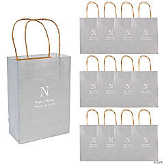 Silver Medium Personalized Monogram Welcome Gift Bags with Silver Foil - 12 Pc.