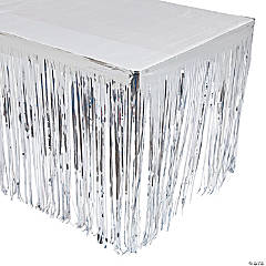 Silver Metallic Fringe Plastic Table Skirt