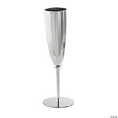 Silver Metallic Plastic Champagne Flutes - 12 Ct.