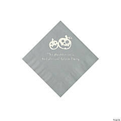 Silver Pumpkin Personalized Napkins with Silver Foil - Beverage