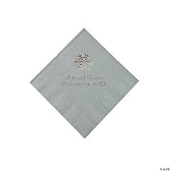 Silver Snowflake Personalized Napkins with Silver Foil - Beverage