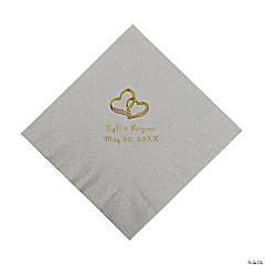 Silver Two Hearts Personalized Napkins with Gold Foil - Luncheon