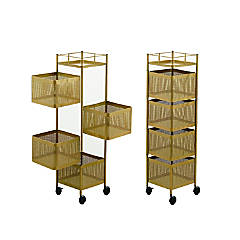 mDesign Portable Mini Fridge Storage Cart with Wheels/Drawers, Soft Brass/Marble