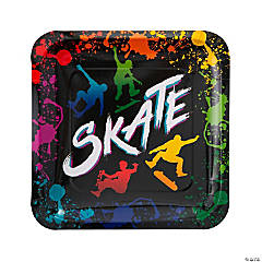 Skateboard Party Kick Flip Square Paper Dinner Plates - 8 Pc.