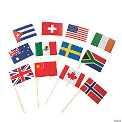 Small Flags of All Nations Stick Props- 12 Pc.
