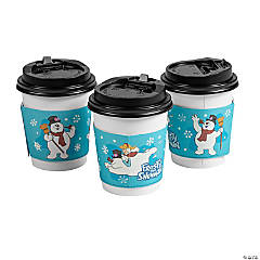 16 oz. Jack-O'-Lantern Disposable Paper Coffee Cups with Lids - 12