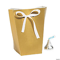 Small Gold Favor Boxes with Ribbon - 24 Pc.
