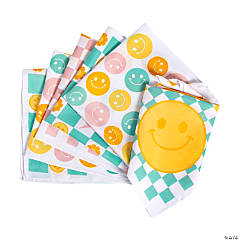 Qilery 100 Pieces Smile Face Party Napkins Birthday Party Decorations,  Happy Birthday Napkins Pastel Napkins Smile Pastel Birthday Decorations  Happy