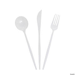 Sophisticated White Plastic Cutlery Sets - 24 Ct.
