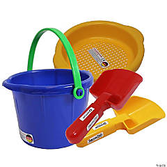 Spielstabil Toddler Sand Toys Bundle - Pail, Sieve and 2 Scoops (Colors Vary)