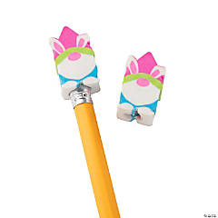 Spring Bunny Gnome Pencil Top Erasers - 24 Pc.