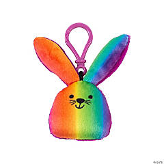 Stuffed Rainbow Bunny Backpack Clip Keychains - 12 Pc.
