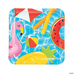Summer Pool Party Square Paper Dinner Plates - 8 Ct.