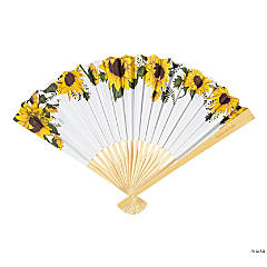 Sunflower Printed Folding Hand Fans with Personalized Handles - 12 Pc.