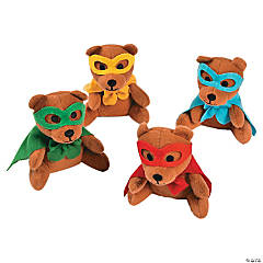 Superhero Mask & Cape Brown Stuffed Bears - 12 Pc.